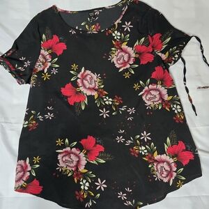 Floral Black Top with Pink Accents